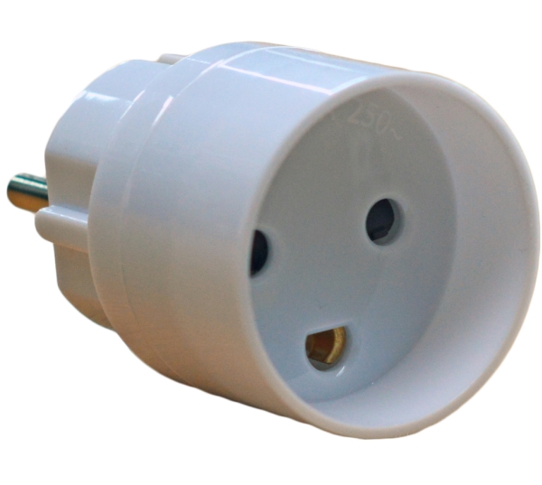 E-Line Stikprop Adapter fra - Schuko/Pind-jord til DK M/Jord, 250V, 16A, Hvid