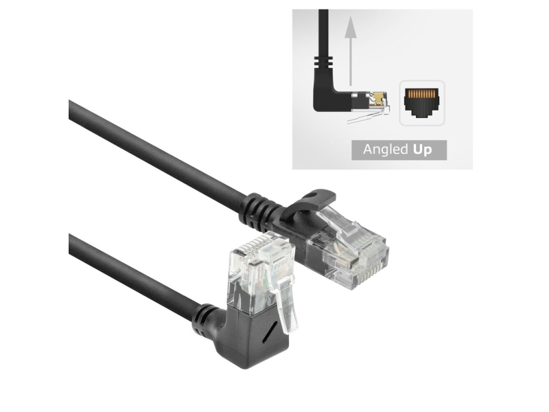 Act Black 0.5 Meters U/Utp Cat6a Lszh Slimline Patch Cable With Rj45 Connectors 90? Angled Up To Straight (Dc4900)