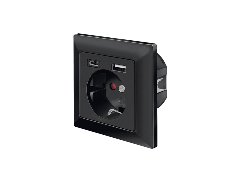 Logilink Walloutlet, 1X Cee 7/3, 1X Usb-A, 1X Usb-C, 14 W, Installation Depth: 30 Mm, Black