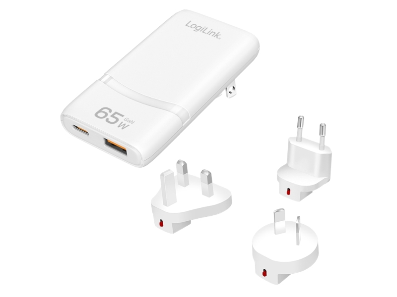 Logilink Dual-Usb Gan-Reiseladegerät, 65 W, Usb-C, Usb-A (Pa0376)