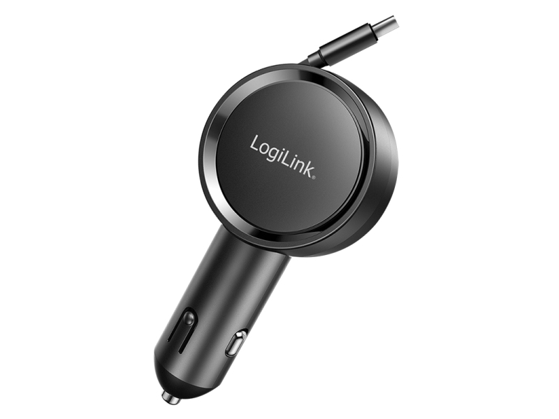 LogiLink Car charger 30 W with 80 cm extendable USB-C charging cable, black