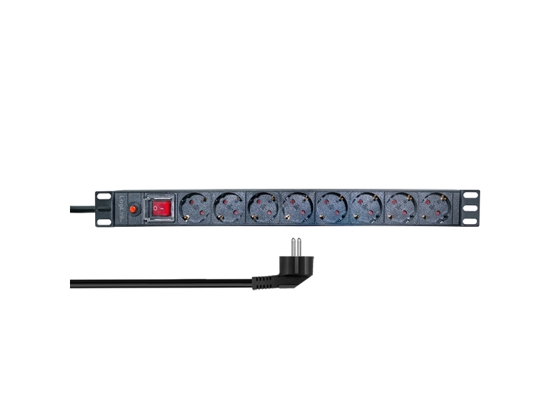Logilink Rack Pdu 8-Way German Socket, With Overload Protection And Switch
