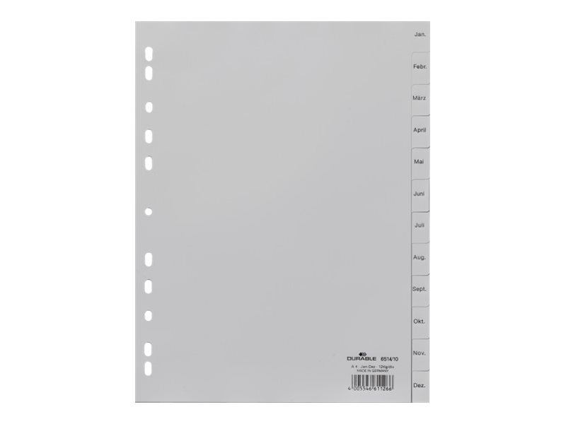 DURABLE - Deler - 12 dele - præ-trykt: Jan-Dec - for A4 (210 x 297 mm) - med faneblade - grå