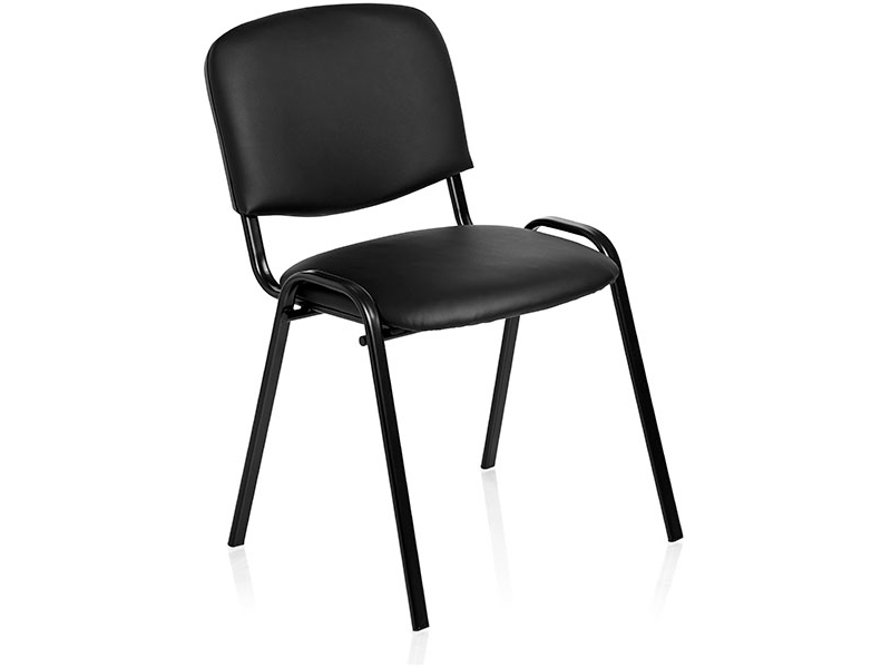 Konferencestol Iso, sort skindimitation med sorte stoleben