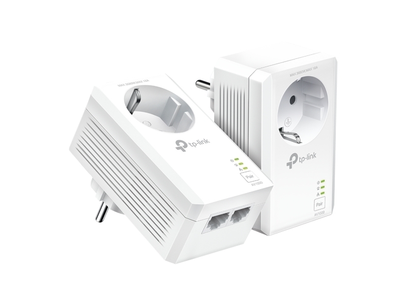 TP-LINK | AV1000 2-Port Gigabit Passthrough Powerline Starter Kit | TL-PA7027P KIT | 10/100/1000 Mbit/s | Ethernet LAN (RJ-45) portit 2 | Ei Wi-Fi-yhteyttä | Lisäpistorasiaa