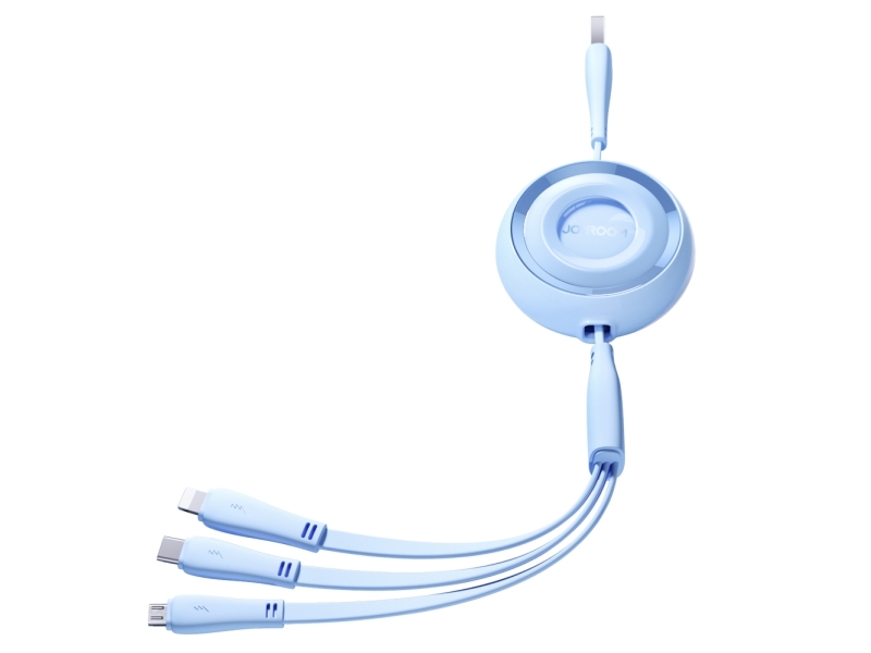 Joyroom S-A40 Farbenfrohes 3-In-1 Kabel Usb-A Auf Usb-C/Lightning/Microusb 1 M - Blau (Einziehbar)