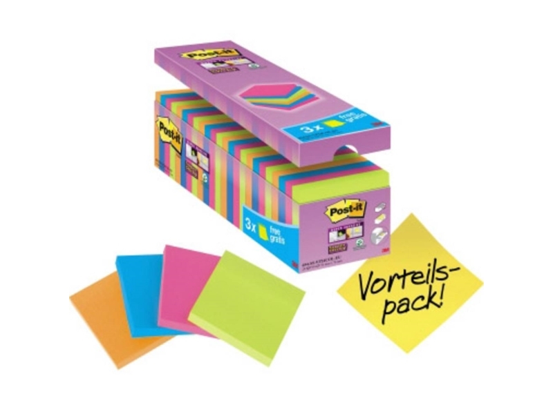 3M 654SE24P, Torg, Blå, Grön, Orange, Rosa, papper, 76 mm, 76 mm, 90 ark | Papper & Emballage - Block & Post-It - Anteckningsböcker | GameStuff