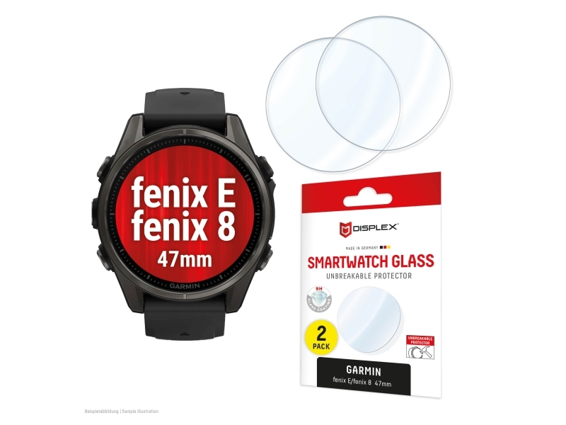Displex 9H Schutzfolie Garmin Fenix E/Fenix 8 (47Mm), 2 Stück, Ultradünn, Randlos, Made In Germany, Displayschutz, Smartwatch, Transparent, Garmin, F