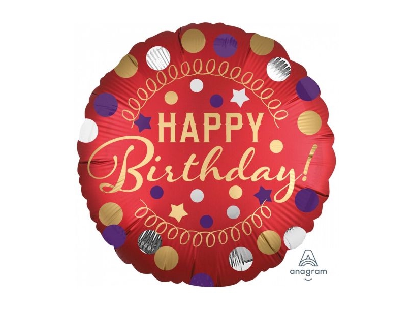 Röd happy birthday folieballong, 45 cm