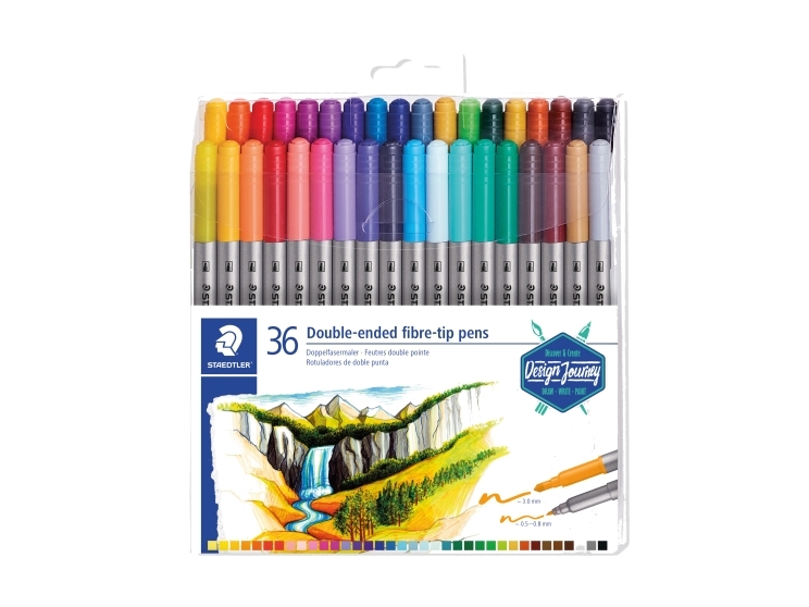 Staedtler 3200, Ohut/erittäin paksu, 36 väriä, Monivärinen, Pyöreä kärki ja sivellinkärki, 3 mm, 0,8 mm