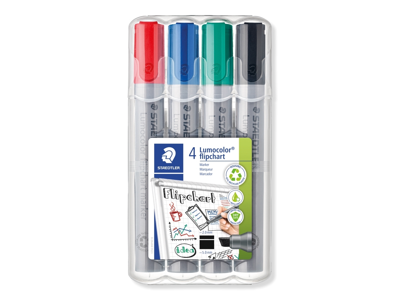 Lumocolor flip c-marker 4 ass./förp. - (5 st) | Skrivredskap - Märkpennor - Flipover marker | GameStuff
