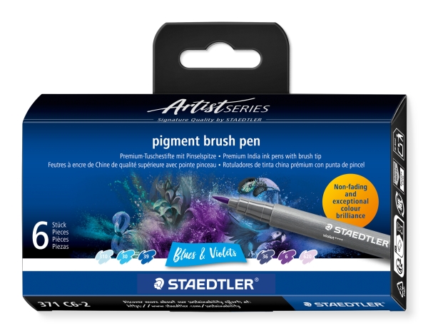 Pensselikynä pigmentti sininen& violetti 6 kpl - (8 kpl)