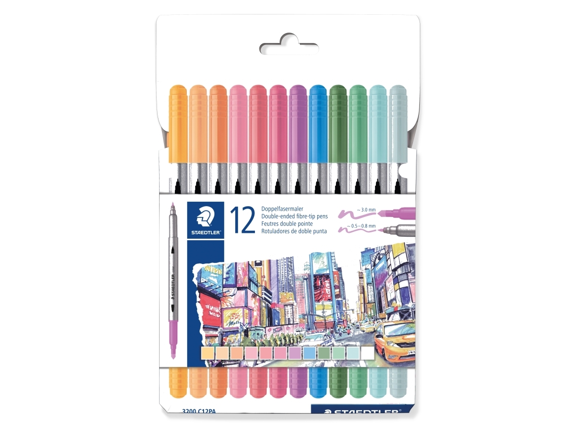 Staedtler duo pastell 12 stk/ass - (10 stk.) | Skrivredskap - Fiberpennor & Fineliner - Fiberpennor | GameStuff