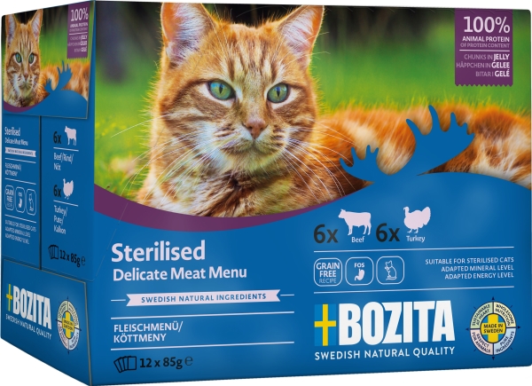 Bozita Bozita Sterylizowane Kawałki w Galaretce z Mięsem - mokra karma dla kota- Multibox 12 x 85g