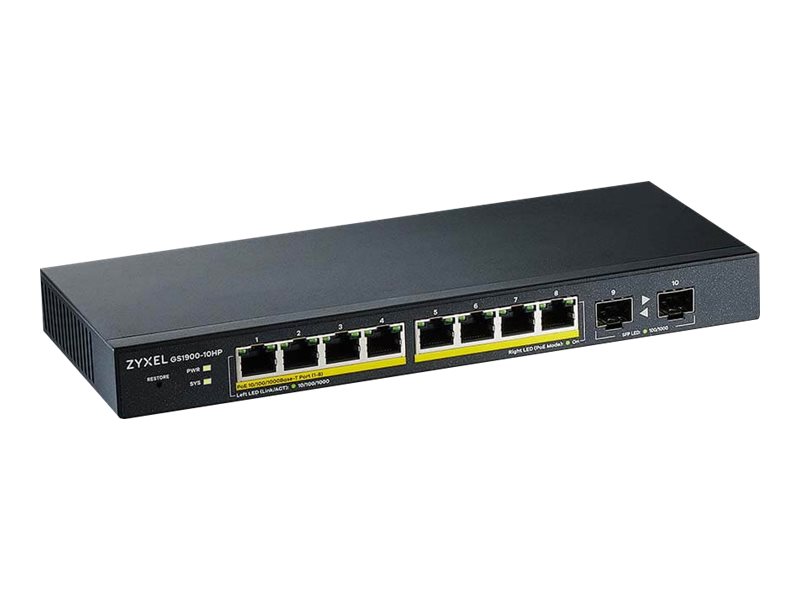Zyxel Gs1900-10Hp, Managed, L2, Gigabit Ethernet (10/100/1000), Power Over Ethernet (Poe), Wandmontage
