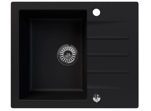 Kernau Kgsa 4560 1B1d Deep Black Küchenspüle – Matt Schwarz, 1 Becken, 1 Ablaufloch, Umkehrbare Tropffläche, Langlebiger Verbundgranit, Unterbau/Einb