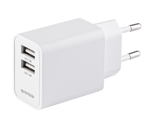 Vægoplader Usb 2X Usb-A, 2,4 A, Total 17 W, Hvid