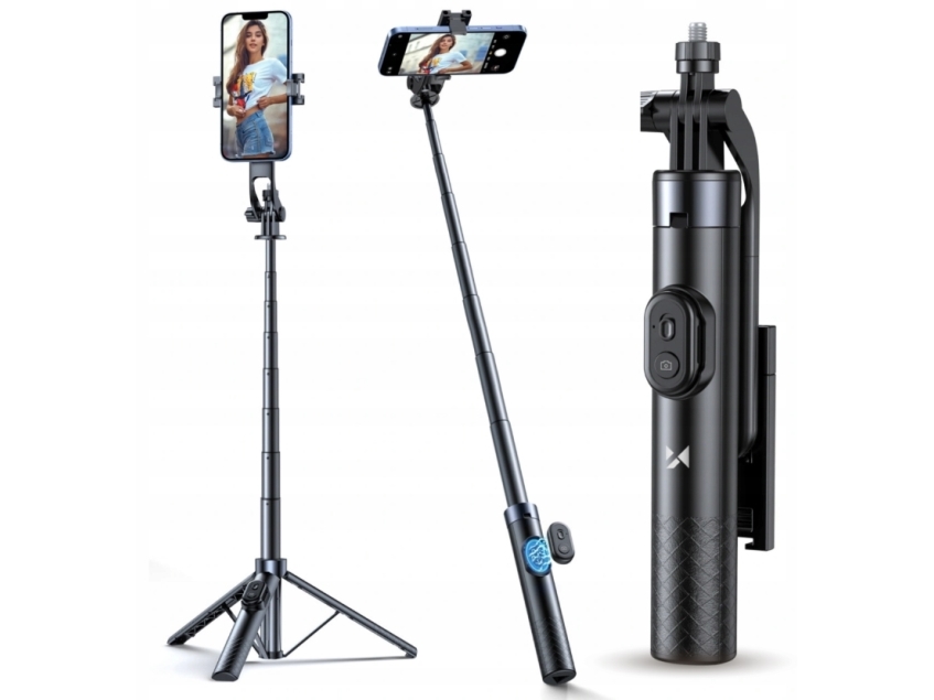 Wozinsky Selfie stick WC1Y30S telescopic tripod 1.3m with phone holder - black