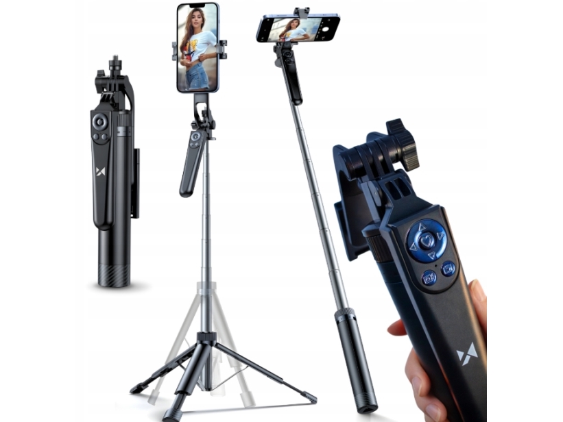 Selvstick Wozinsky WC1Y70S teleskopisk stativ 1,7 m med holder til telefon, sort
