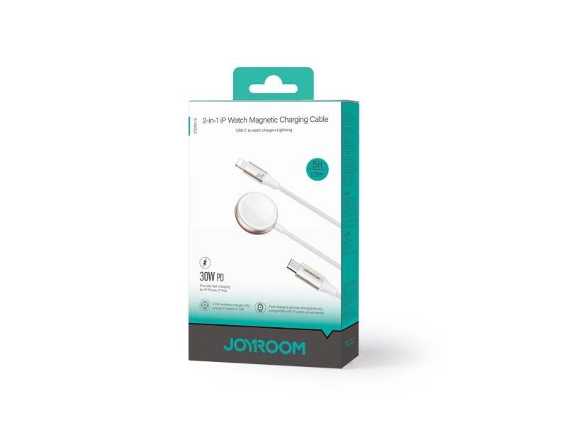 Joyroom kabel 2-i-1 S-IW011 USB-C / Lightning til Apple Watch 1,5 m hvid