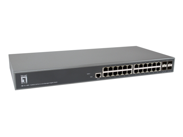 Levelone Turing 28-Port L3 Lite Managed Gigabit Switch, 24 × 1G Rj45, 4 × 1G/10G Sfp+ Uplinks, Managed, L3, Gigabit Ethernet (10/100/1000), Rack-Einb