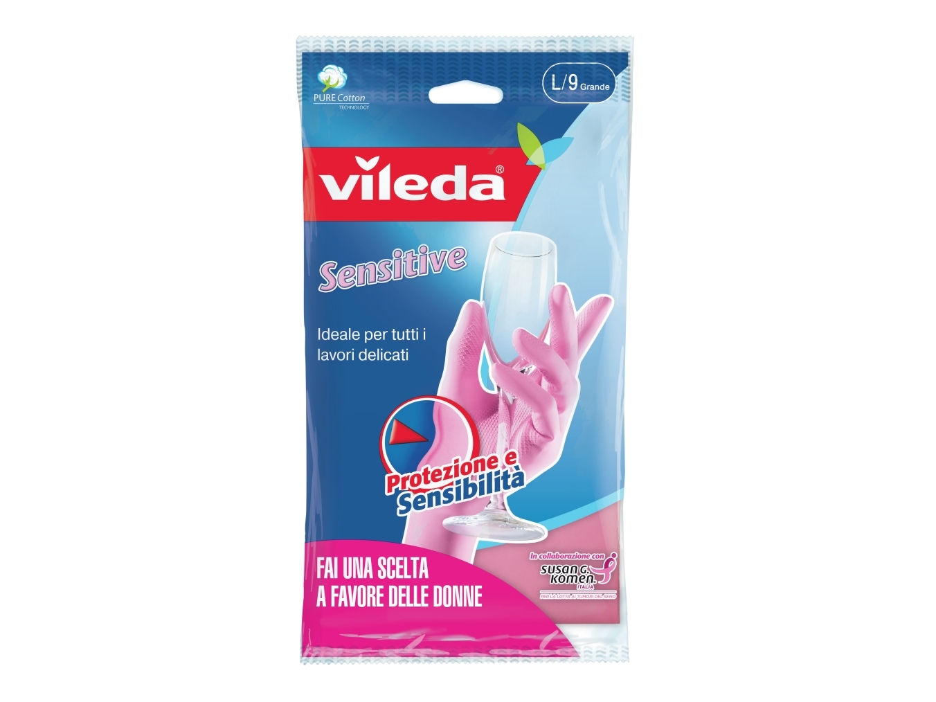 Vileda Sensitive, Husholdningshandsker, Lyserød, L, 1 Stk, Ce, Weee, Bomuld, Latex