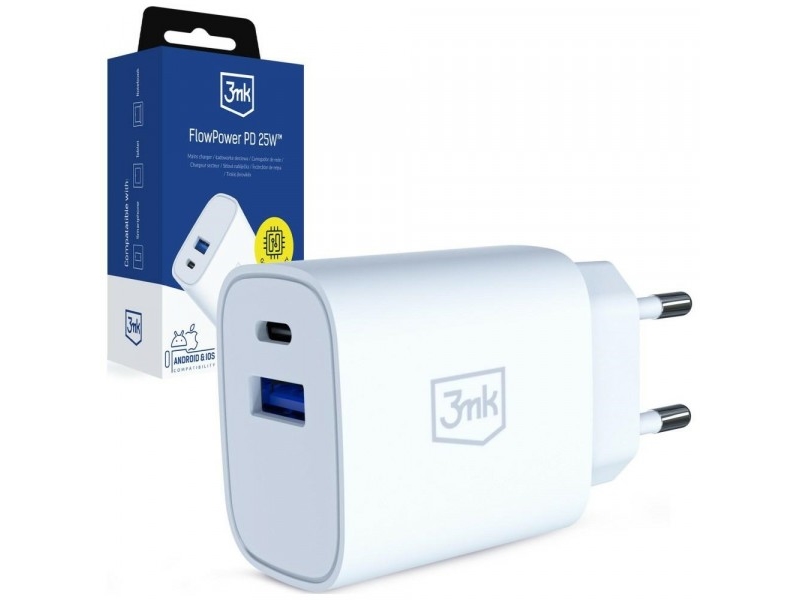 3Mk Flowpower 25W 1A1c Pd Qc4+ Hvid Lader