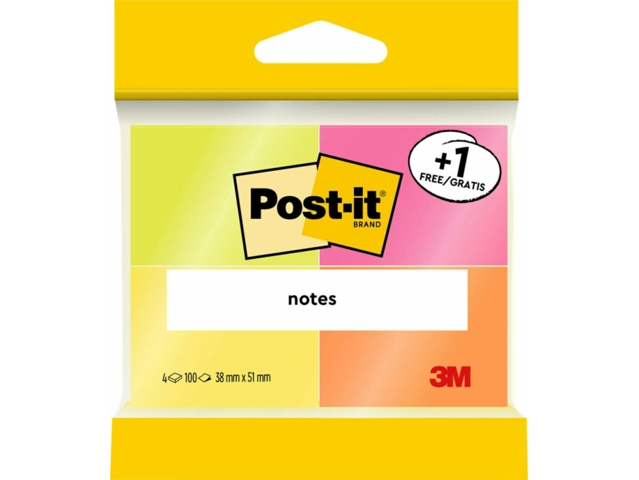 Post-It 6812-P, Rektandel, Grøn, Orange, Rose, Gul, Papir, PEFC, 38 mm, 51 mm