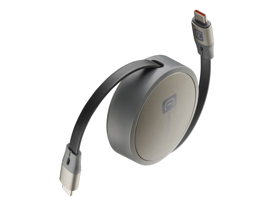 Cellularline – Einziehbares Usb-C/Usb-C-Kabel, 1 M, Usb C, Grau