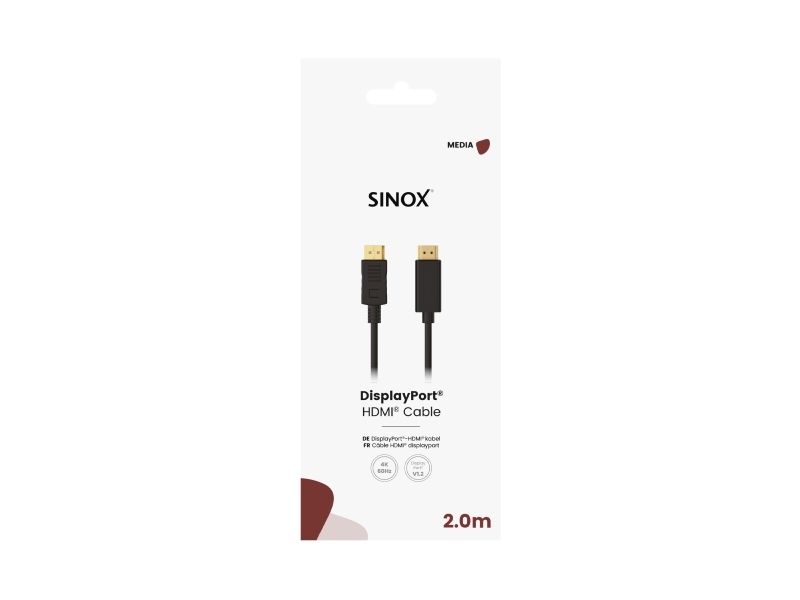 Sinox Displayport Hdmi Kabel. 2M. Sort