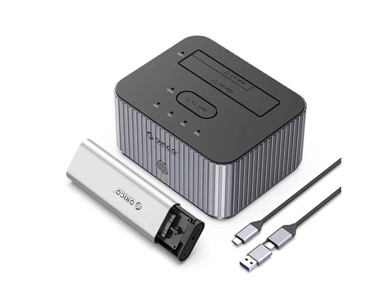 Orico Dockingstation Für Laufwerke Mit Klonfunktion M.2 Nvme + 2,5"/3,5" Hdd / 2,5" Ssd – Grau