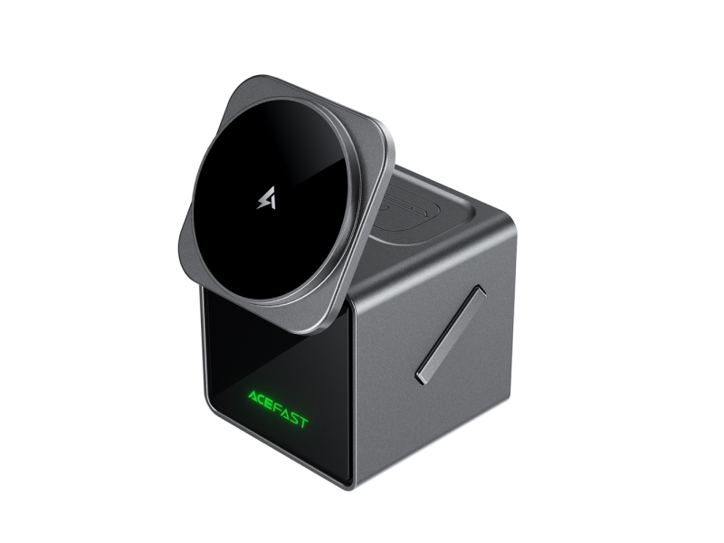 Acefast E34 22,5W 3-I-1 Induktiv Oplader Med Indbygget Kabel Til Smartphone Og Smartwatch - Grå