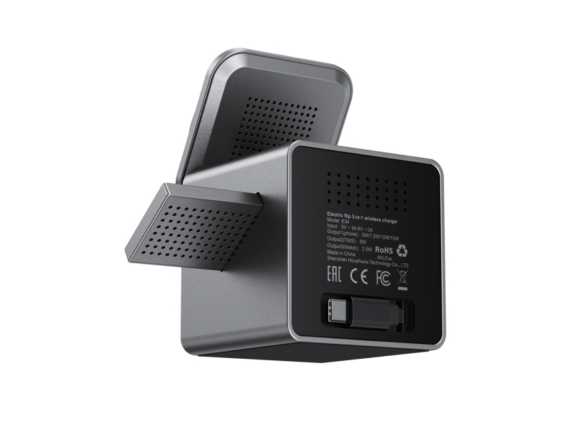 Acefast E34 22,5W 3-In-1 Induktives Ladegerät Mit Festem Kabel Für Smartphone & Smartwatch - Grau