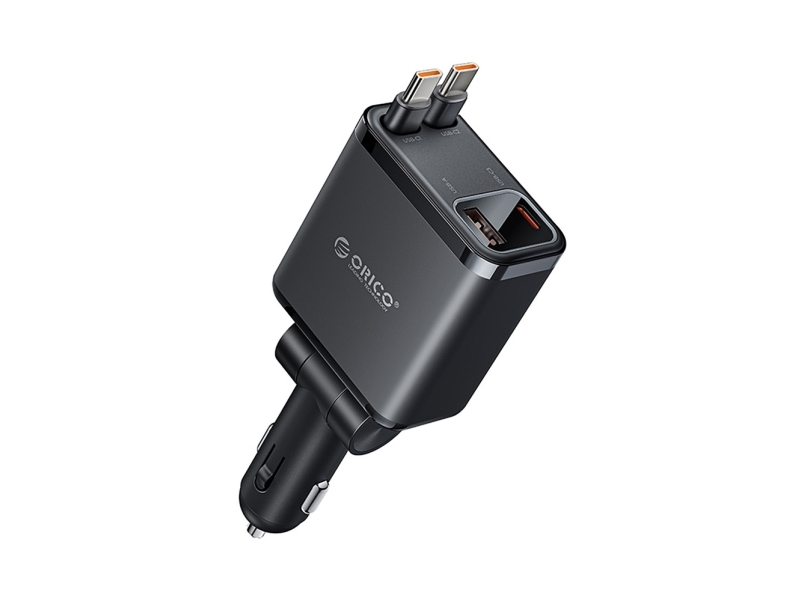 Orico Kfz-Ladegerät Twin Reach 45W Usb-A + Usb-C Mit Zwei Kabelaufrollern Usb-C Schwarz