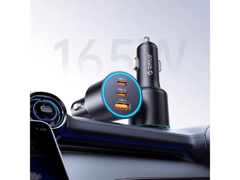 Orico Biloplader Hyperdrive 165W Usb-A + 2X Usb-C - Sort