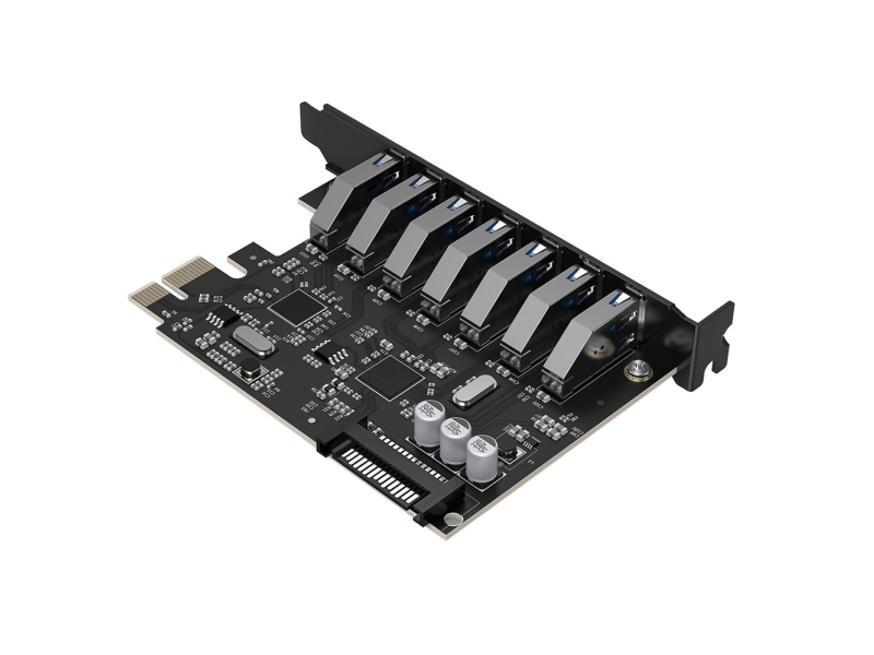 Orico PVU3 PCI-E udvidelseskort med 7x USB 3.0 til stationær PC - sort