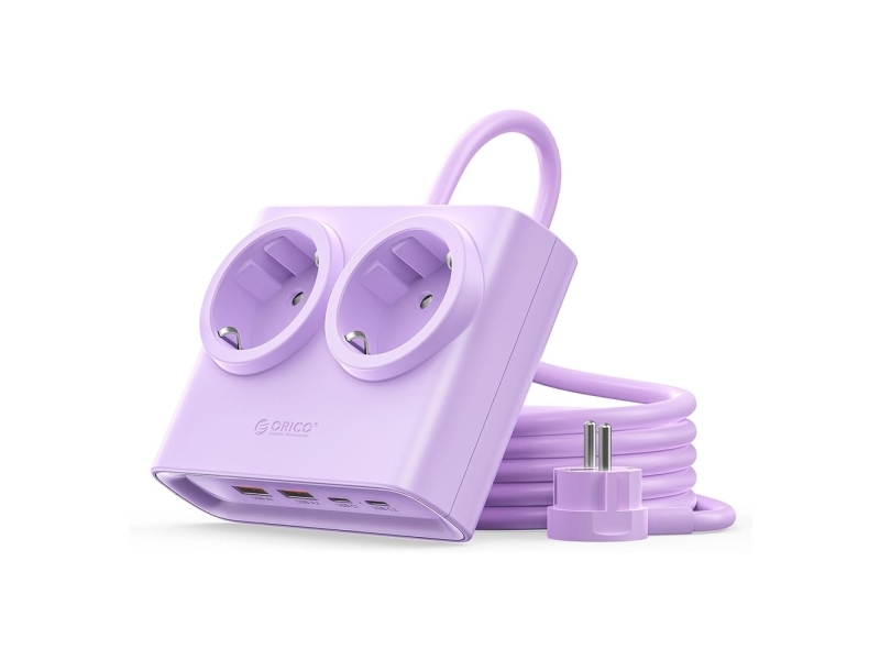 Orico Strømfordeler Pdc25 25W 6I1 2X Ac + 2X Usb-A + 2X Usb-C - Lilla