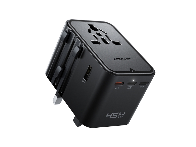 Acefast rejseoplader USB-C til USB-A AC EU US UK AU - sort