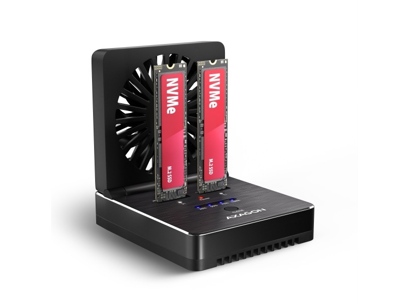 „Axagon“ saugojimo stotelė „AXAGON USB-C 20Gb/s“ saugojimo stotelė, skirta 2 × M.2 NVMe/SATA SSD diskams su klonavimo funkcija