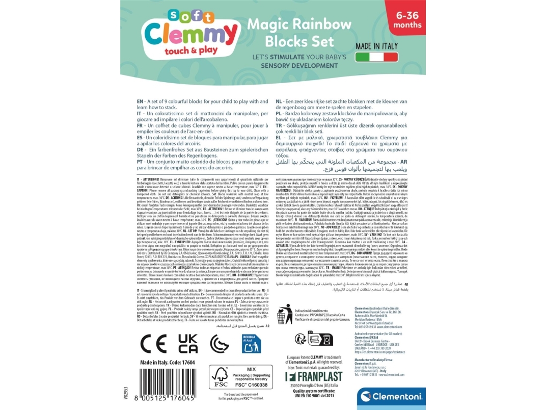 Clementoni - Clemmy Magic Rainbow Blocks Set - 9 Klodser