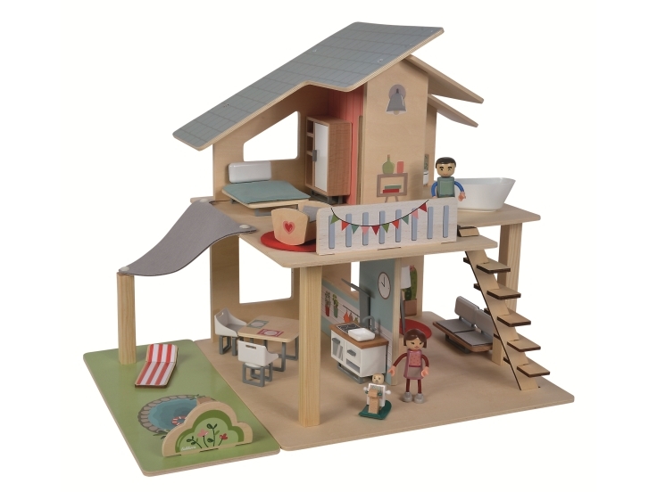 Eh Puppenhaus Aus Holz Inkl. Möbel + 3 Figuren 53X36x44cm, 25 Teile