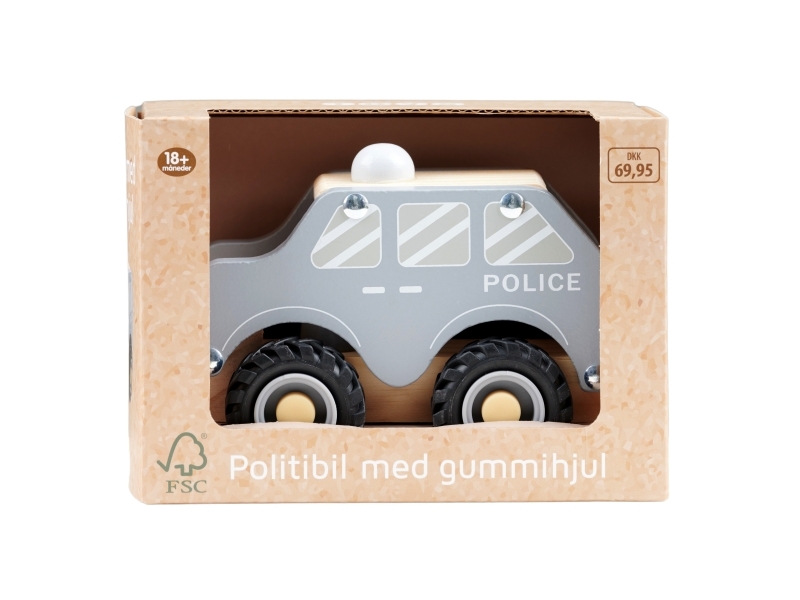 Politibil m/gummihjul i træ