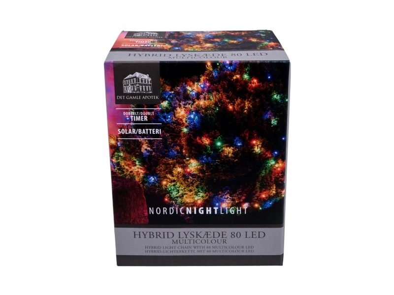 Det Gamle Apotek Lyskæde 80 farvede led solar hybrid excl.3aa, b 395cm, grøn, 1/colorbox