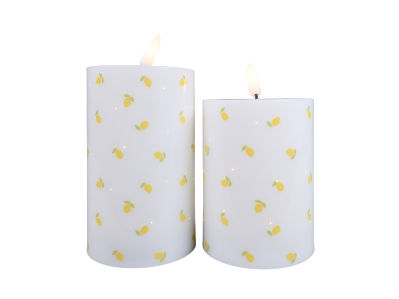 Det Gamle Apotek Fiber Optic LED candle, H10/12,5xDia7,5cm, 2/Boks, Hvid, Citrus