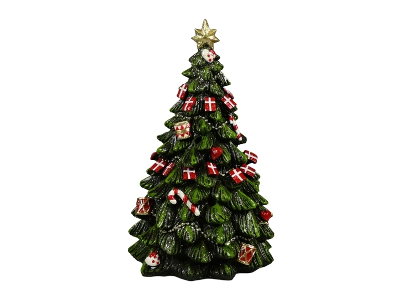 Det Gamle Apotek Træ med LED , ekskl. 2xLR44, H 15cm, Dia. 9cm, Grøn, Classic Christmas