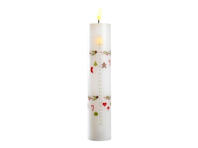 Det Gamle Apotek Kalender Kerze M. Led, H 24,5Cm, Dia. 5Cm, 1/Karton, Weiß, Joyful