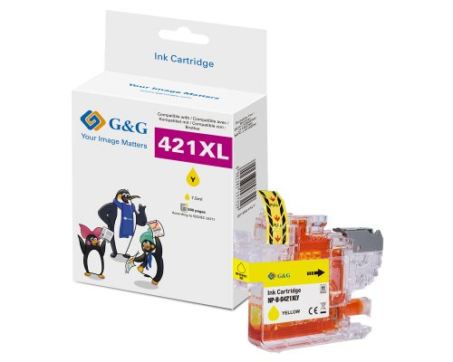 G&G Kompatibel Mit Brother Lc421xly Druckerpatrone (500 Seiten) Gelb, Hohe (Xl-) Ausbeute, Gelb, 7,5 Ml, 1 Stück(E), 0 Seiten, Einzelpackung