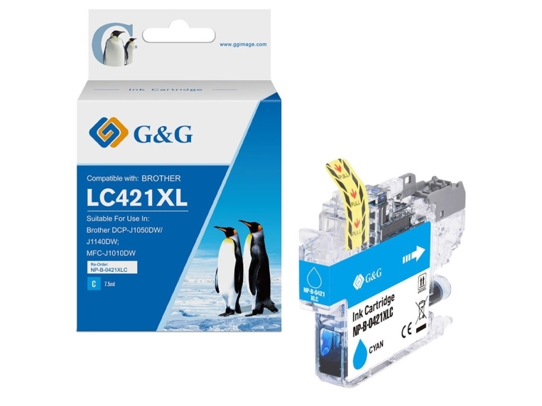 G&Ampg-Blæk, Kompatibel Med Brother Lc421xlc-Patron (500 Sider), Cyan