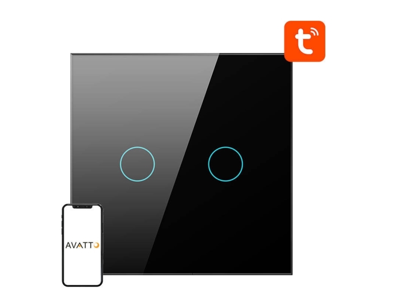 Avatto ZigBee touch lyskontakt ZTS02-EU-B2, dobbelt TUYA (sort)