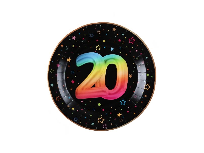 Schwarze Und Regenbogen Pappteller, 20 Jahre